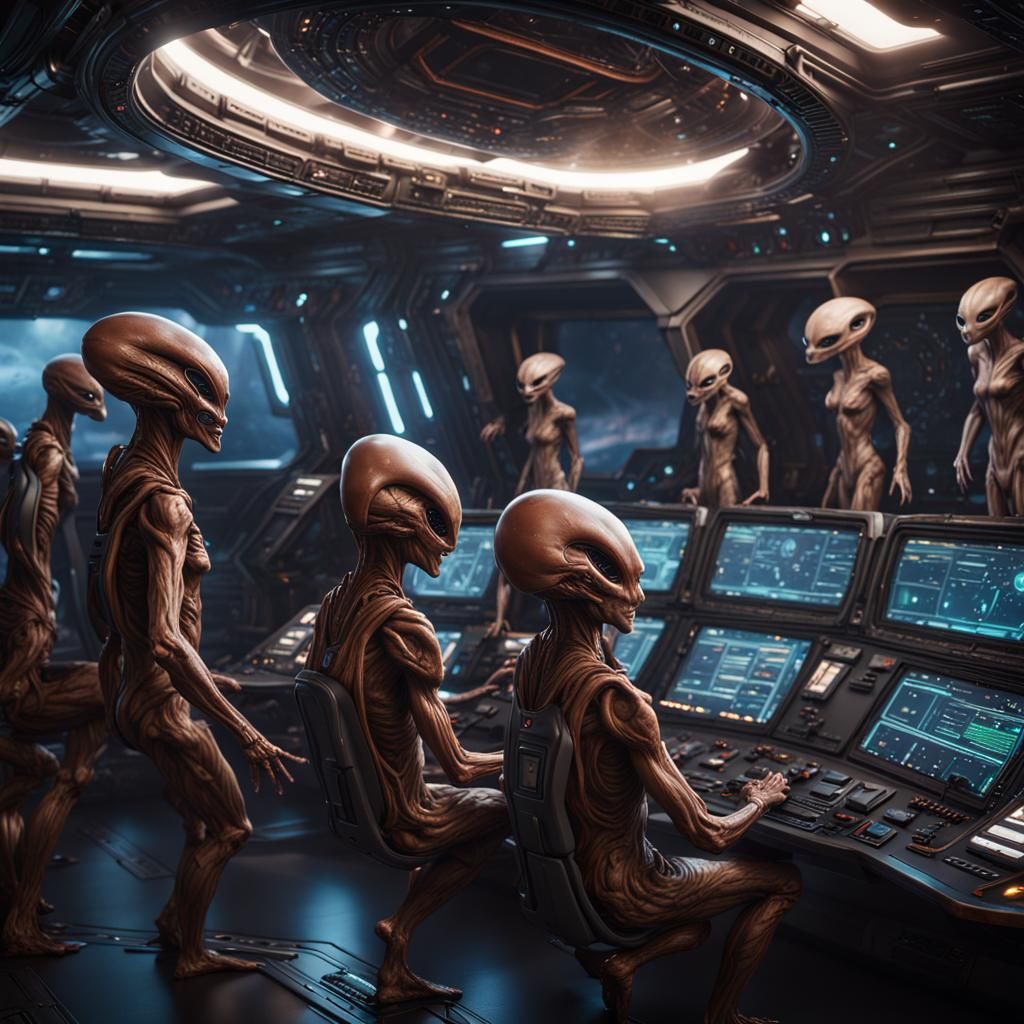 Alien Crew Controls Starship in Space