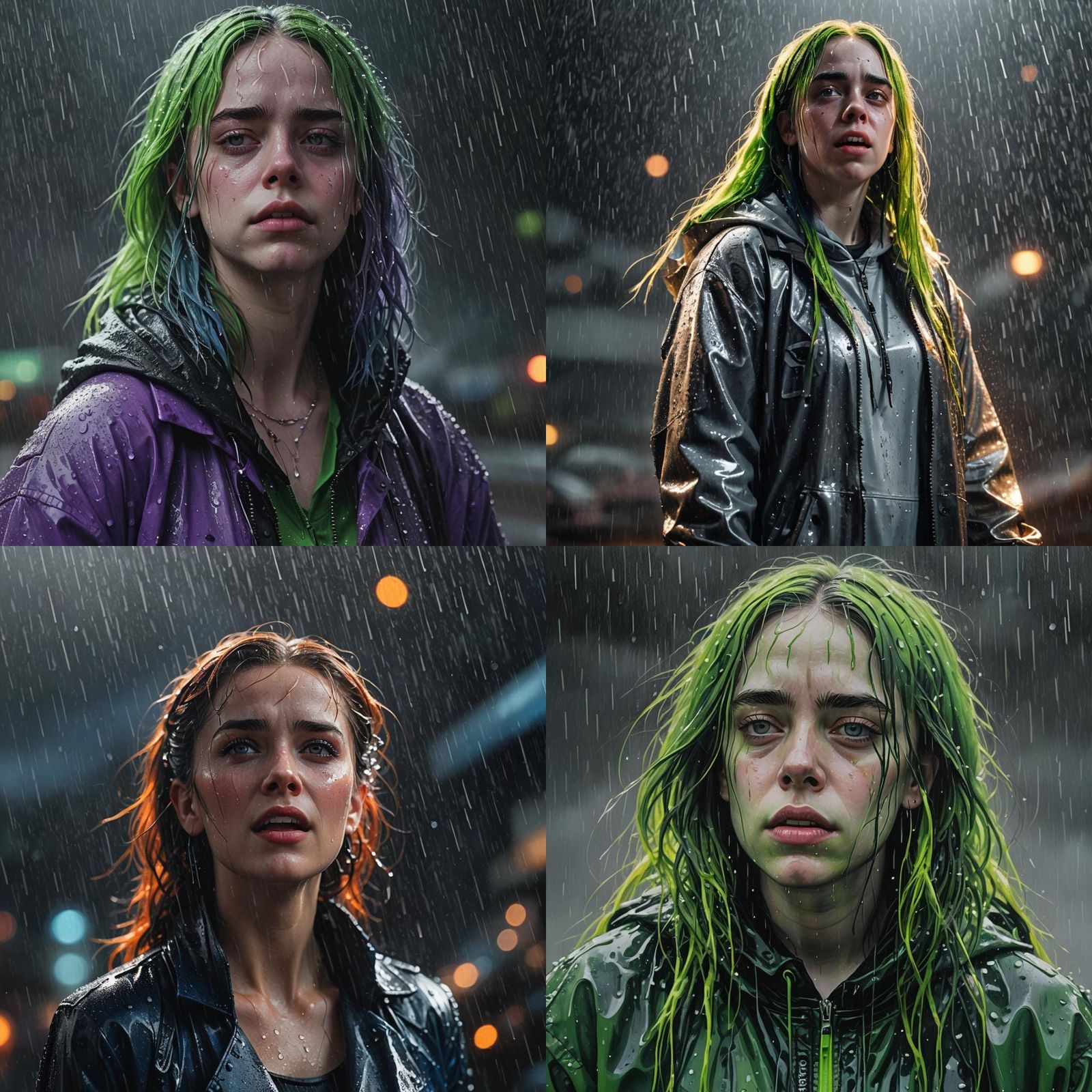 Billie Eilish Singing in the Rain, Detailed Matte Painting