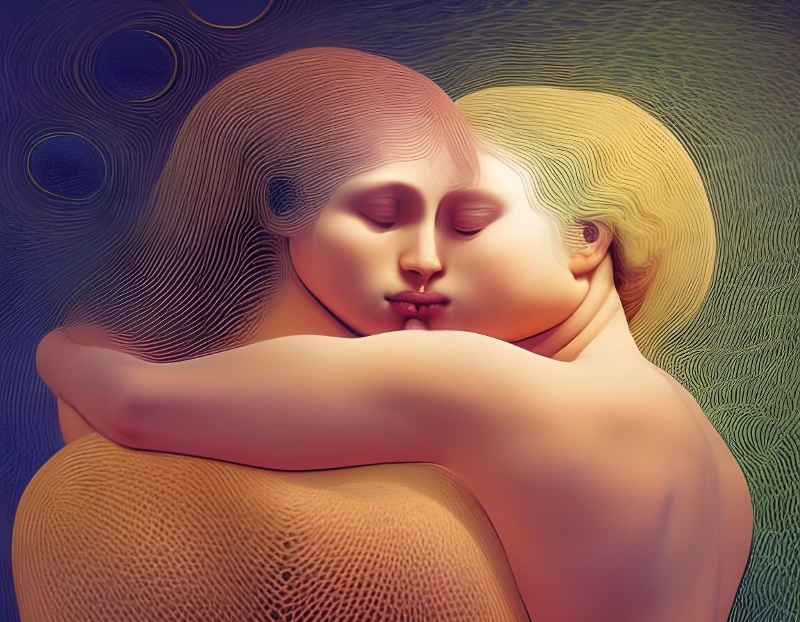 Surreal Hug Sculpture in Rich Colors, Octane Render