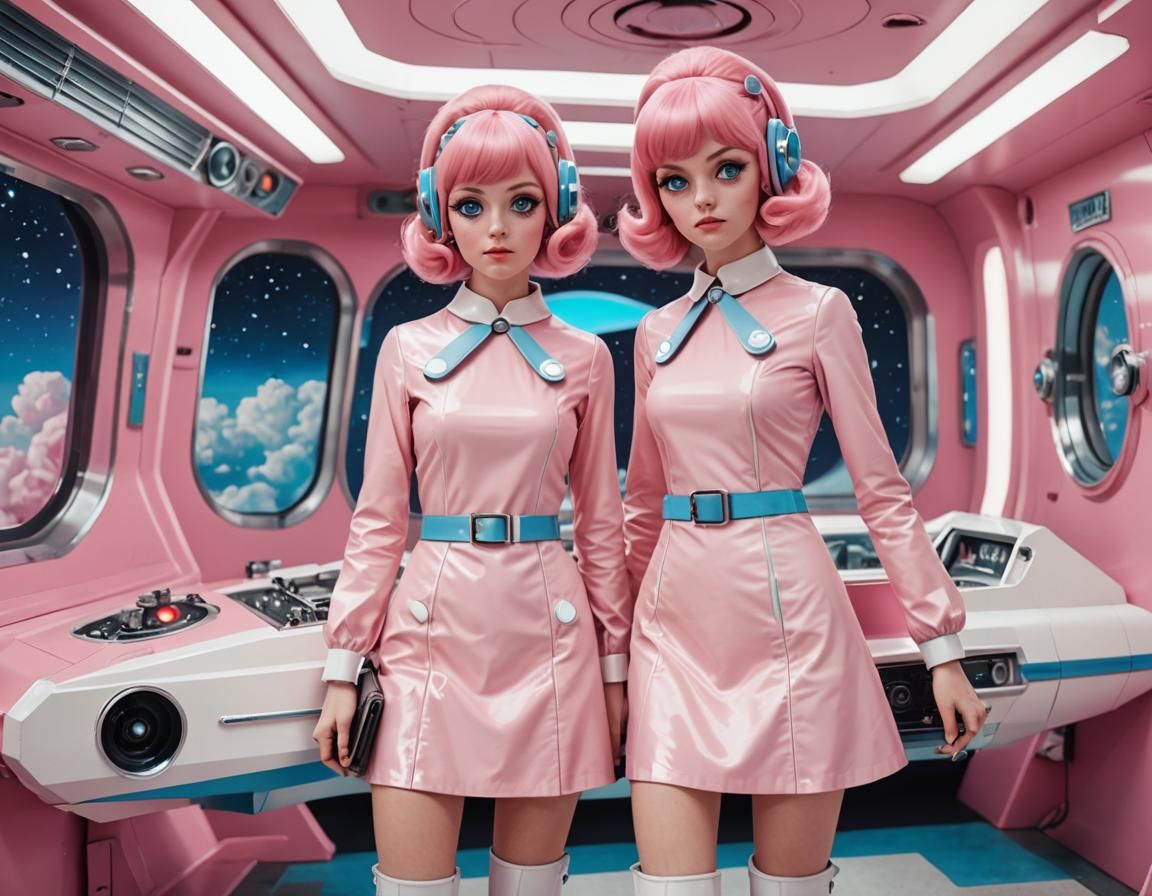 Retro Space Girls with Ray Guns in Anime Style