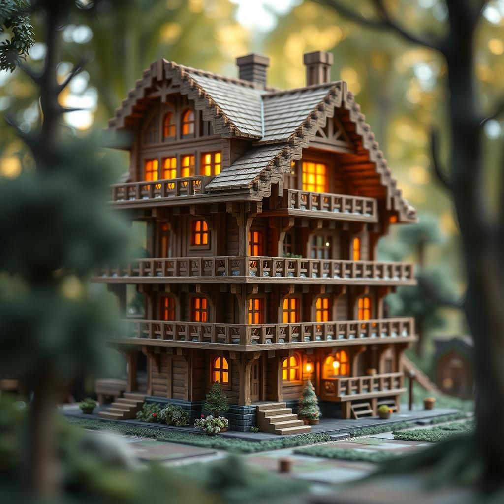Detailed Wooden Minecraft House with Ornate Details