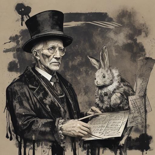Ink Man and Rabbit in Rauschenberg-Rembrandt Style