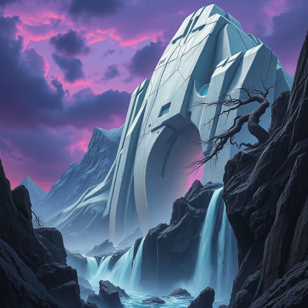 Epic Robot Mountain Weeps into Bruised Twilight