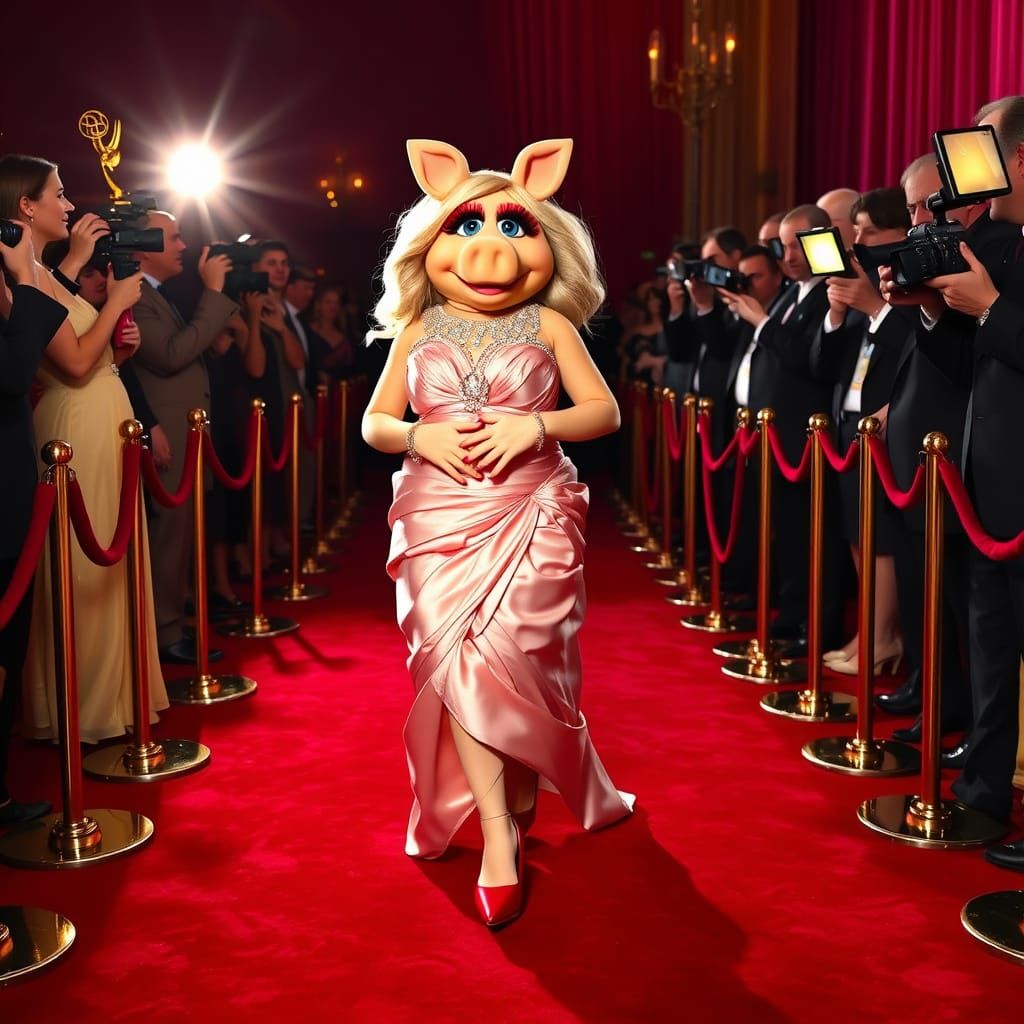 Glamorous Piggy Walks the Red Carpet in Oscar de la Renta