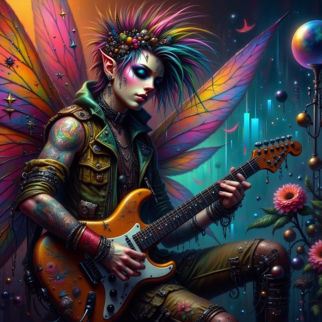 Punk Rock Fairy Plays London Club, Digital Art