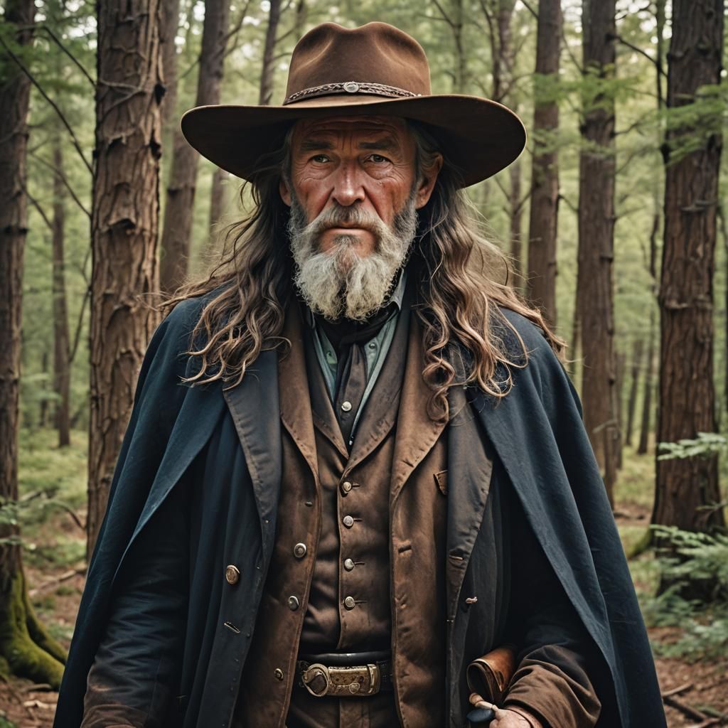 Old Cowboy Walking Through Forest