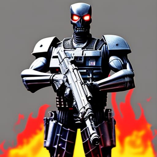 Terminator Skeleton with Energy Weapon in Cyberpunk Sewers