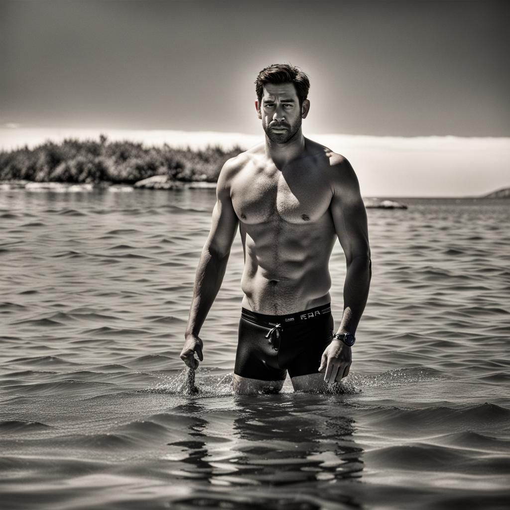 Hyperrealistic Image of Man in Speedo