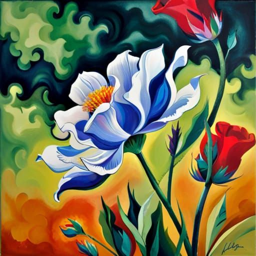 Floral Bouquet Gouache Illustration in Expressionist Style