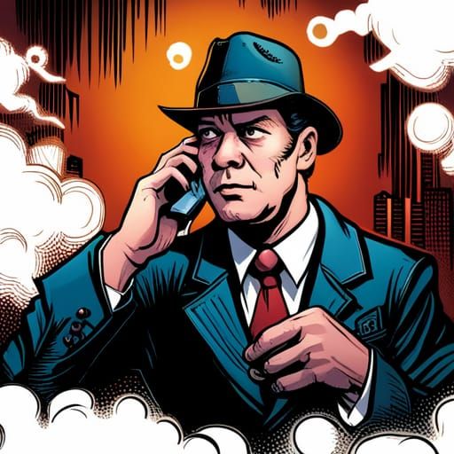 Pig-Like Humanoid on the Phone: Comic Book Art