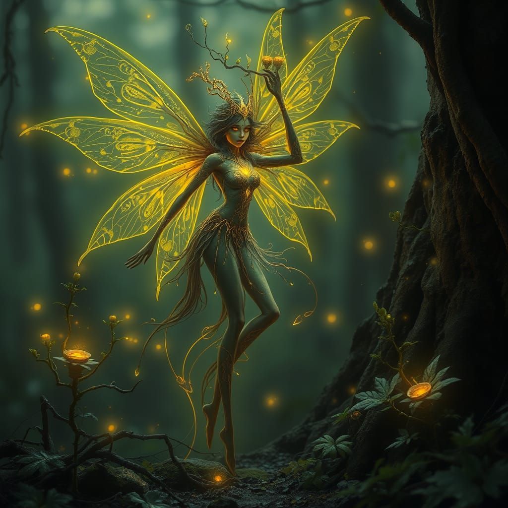 eldritch forest fairy gold bioluminescent