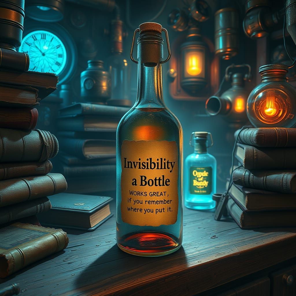 Mysterious Potion in a Vintage Glass Bottle, Cyberpunk Style