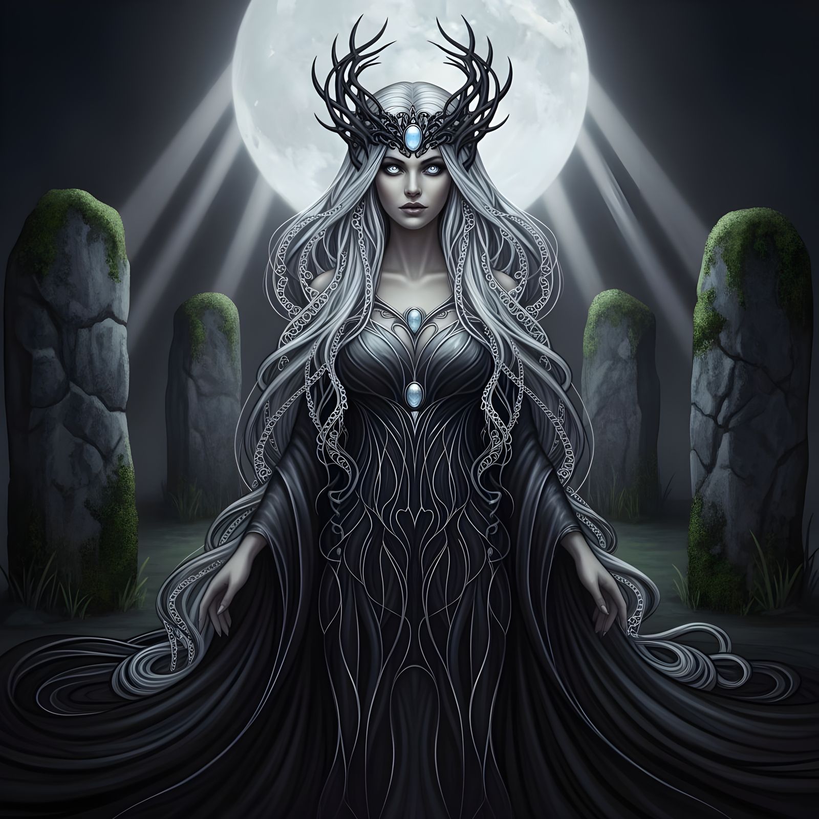 Moon Goddess in Gothic Art Style