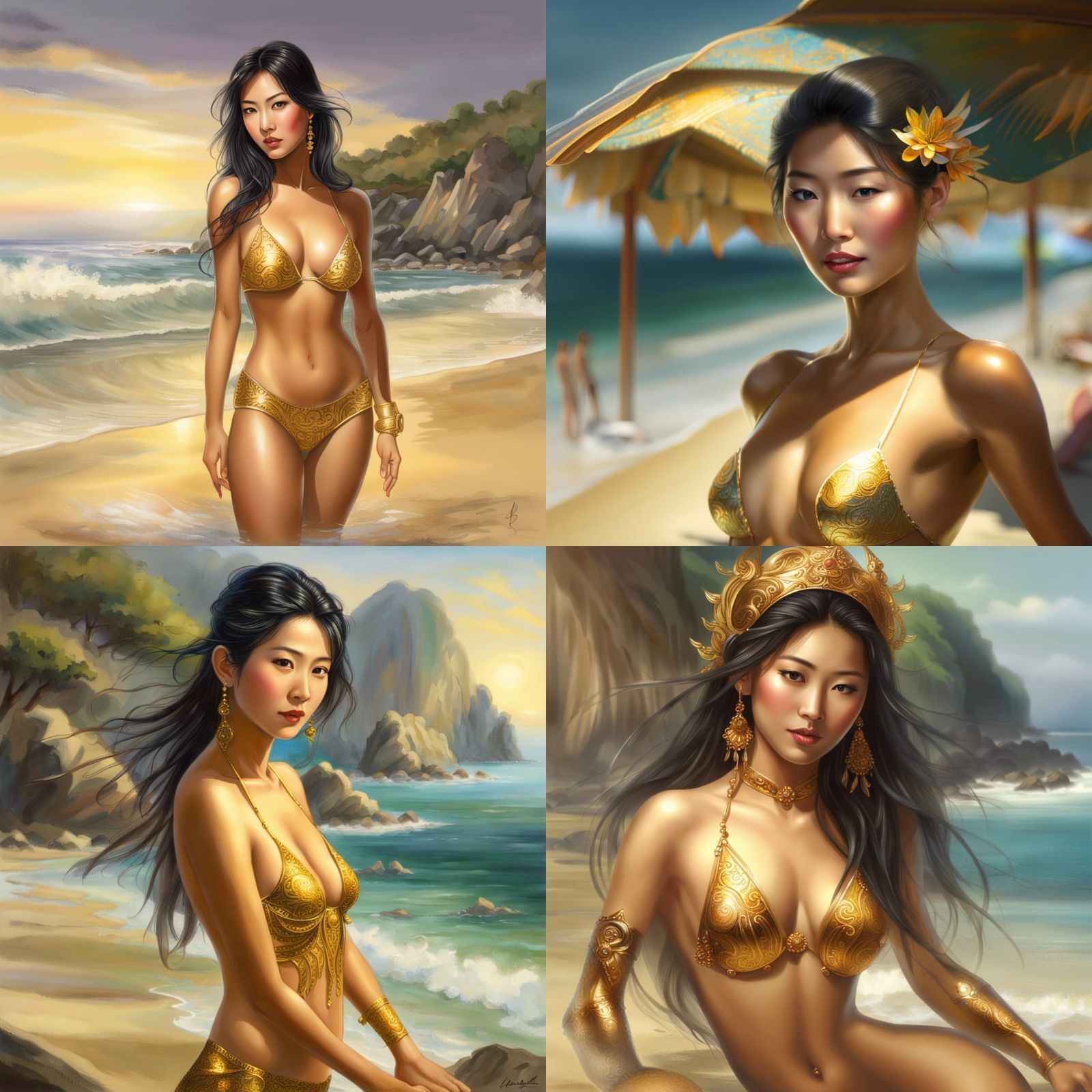 Woman in golden bikini