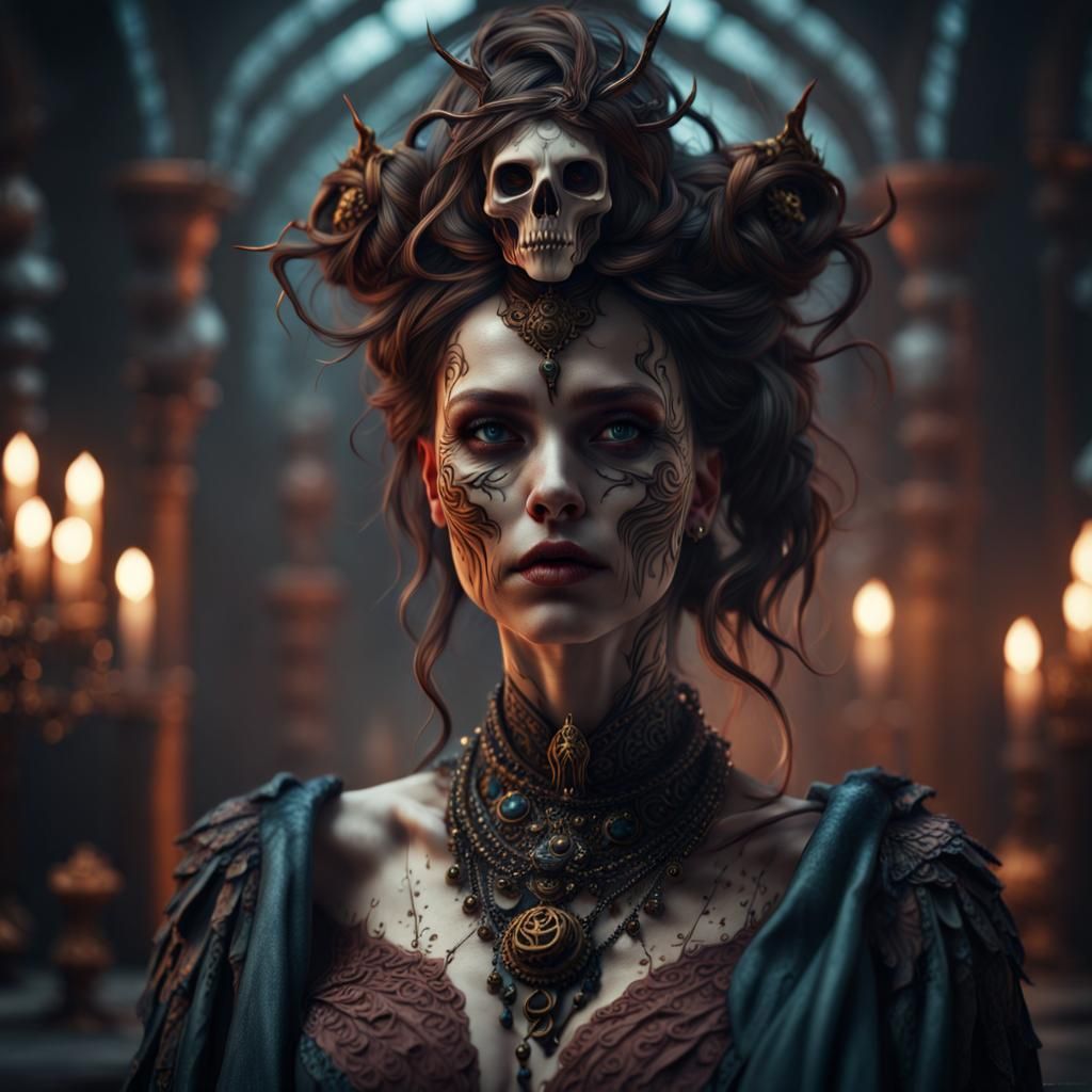 Beautiful Macabre Woman in Detailed Matte Painting