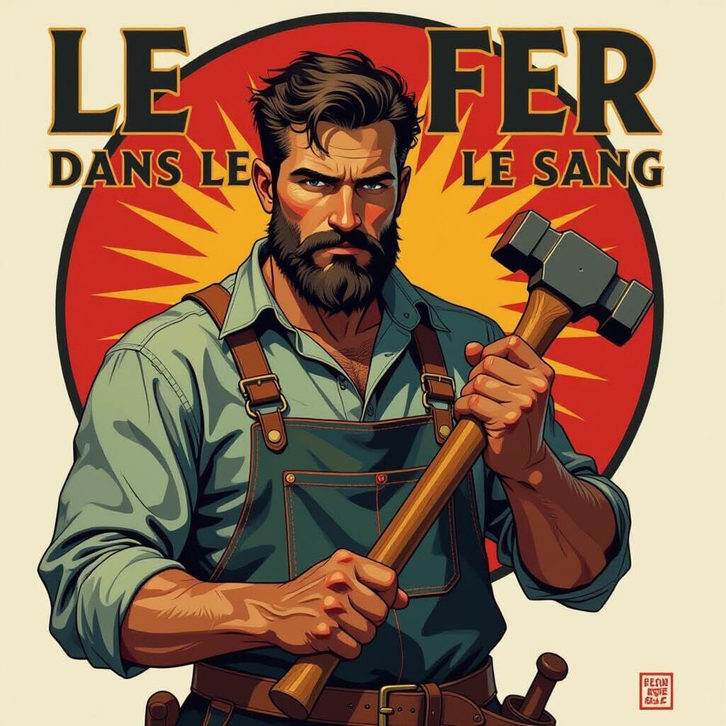 Blacksmith Portrait with Hammer in Hyperdetailed Style