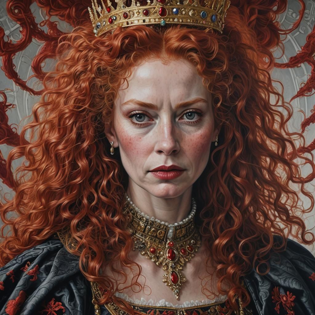 Hyperrealistic Portrait of a Beautiful Red-Haired Queen