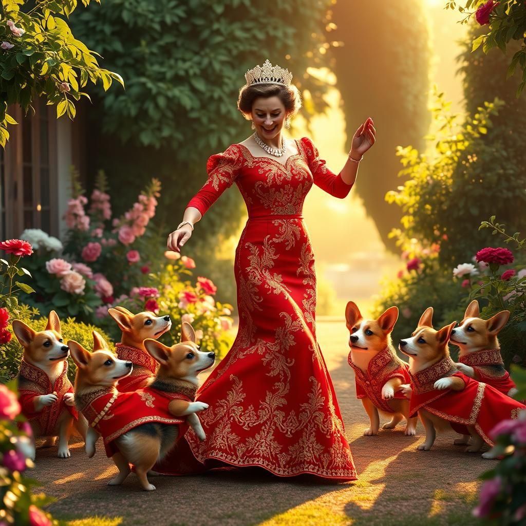 Queen Elizabeth Dances With Corgis: Matte Painting