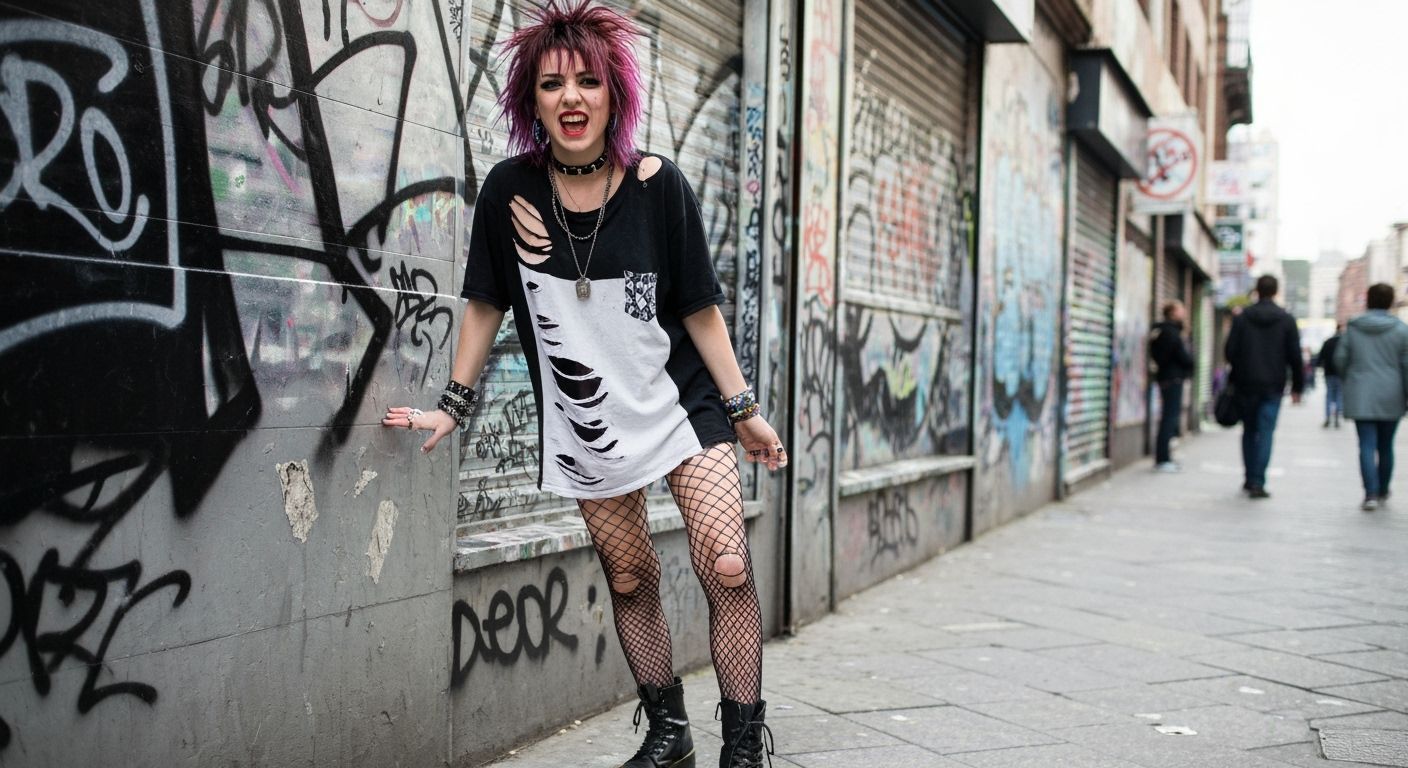Punk Girl in Urban Setting, Street Photography