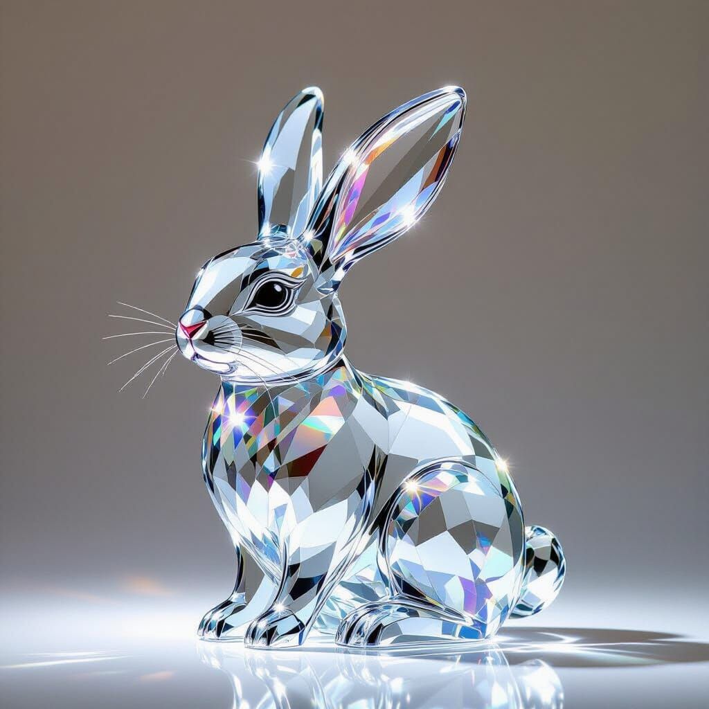 Crystal Bunny Sculpture in Art Nouveau Style