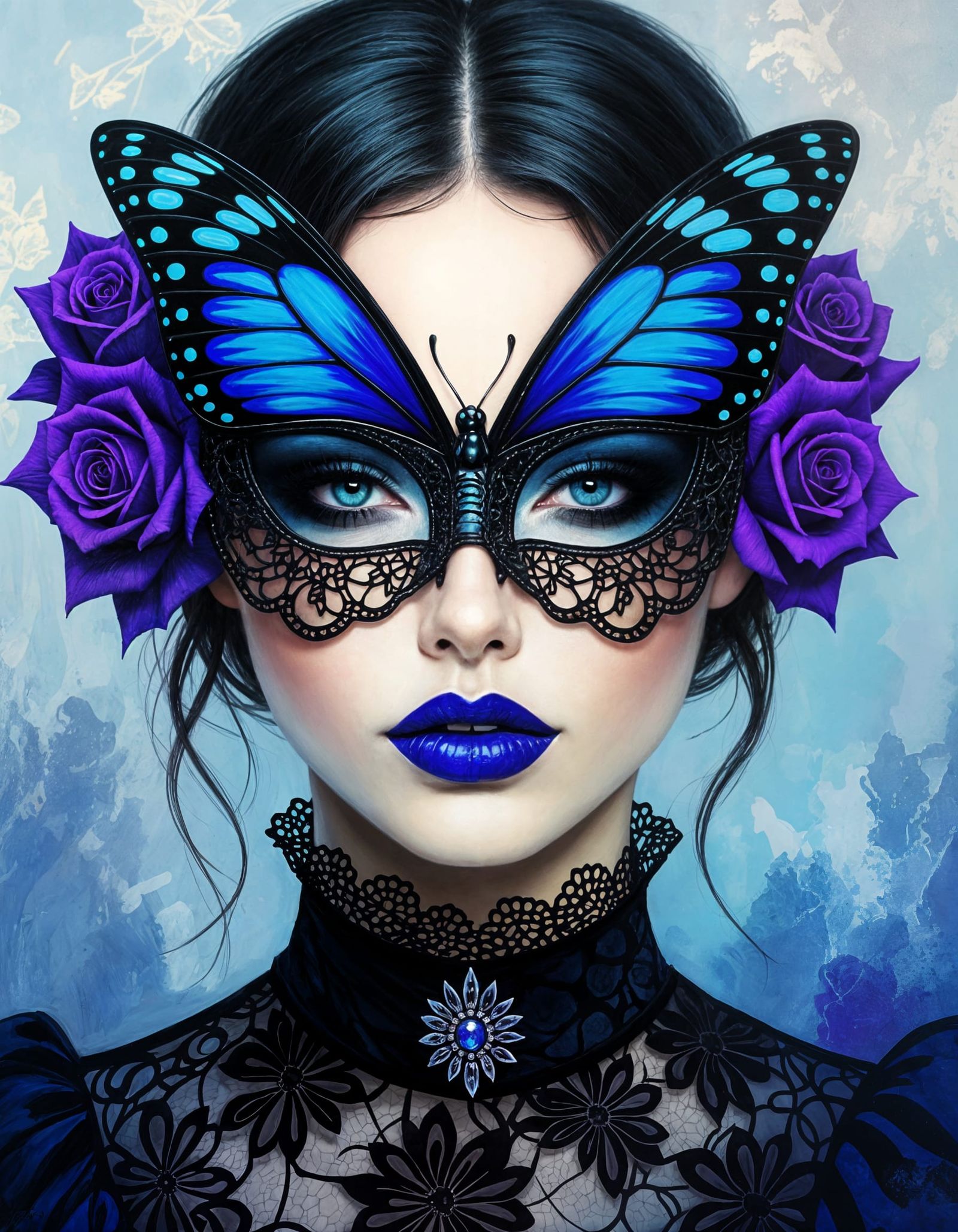 Dark Surreal Portrait of Woman with Butterfly Mask