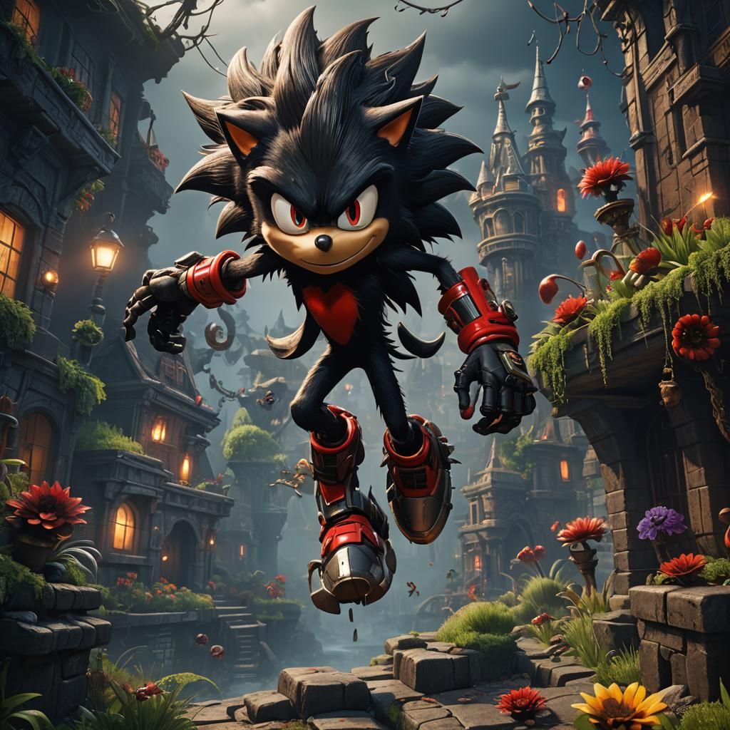 Creepy Shadow the Hedgehog in Detailed Matte Painting