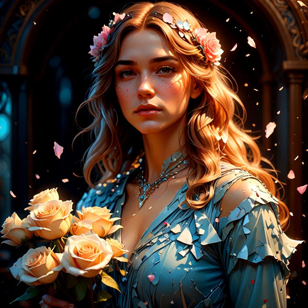 Detailed Portrait of Sad Eyes in Art Nouveau Style