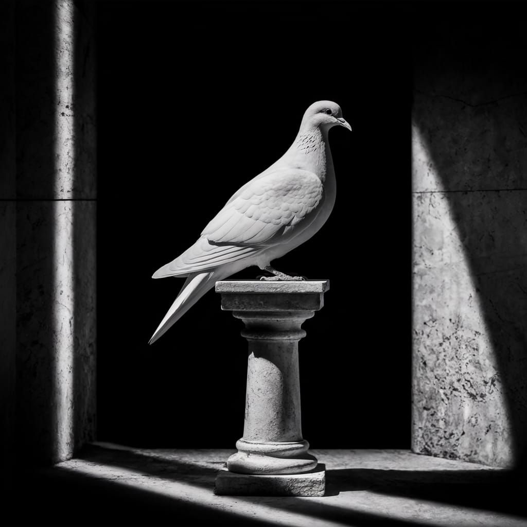 Majestic White Dove in Dramatic Black and White