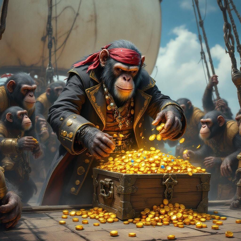 Pirate chimps comondered the treasure