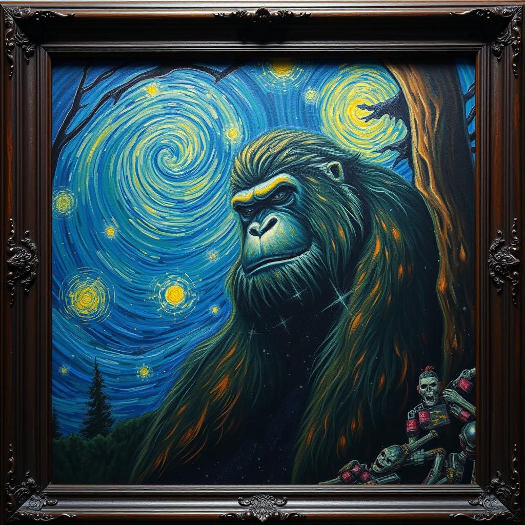 Bigfoot Portrait in Post-Impressionist Style