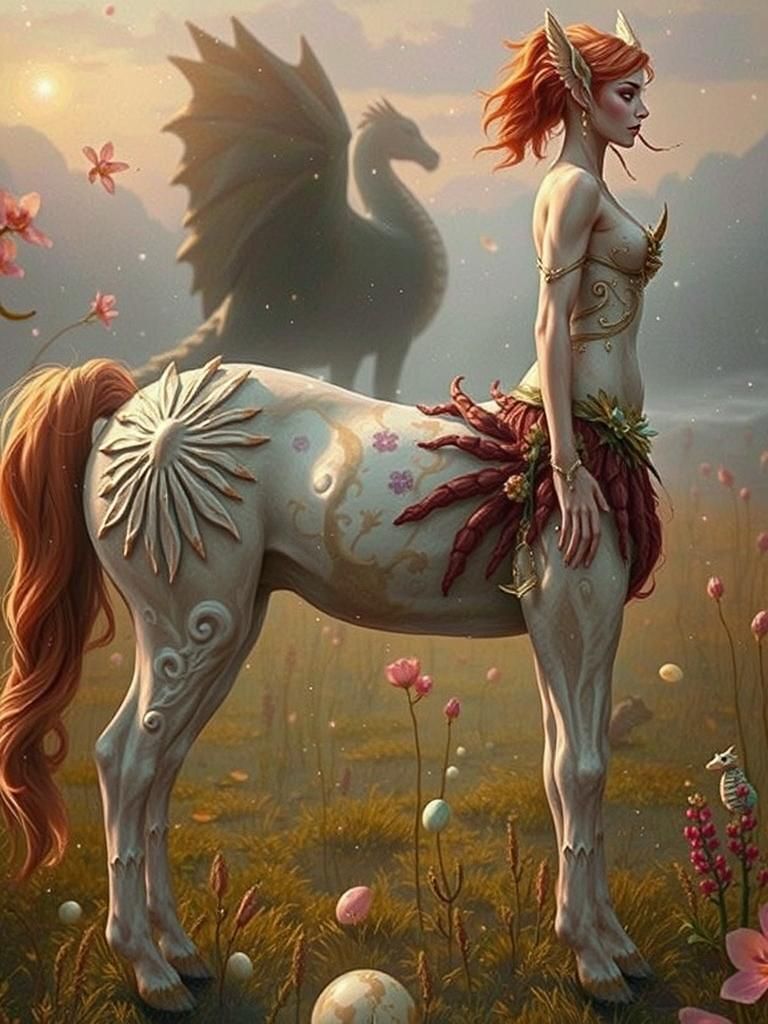 Bioluminescent Liquid World with Centaur and Chimera