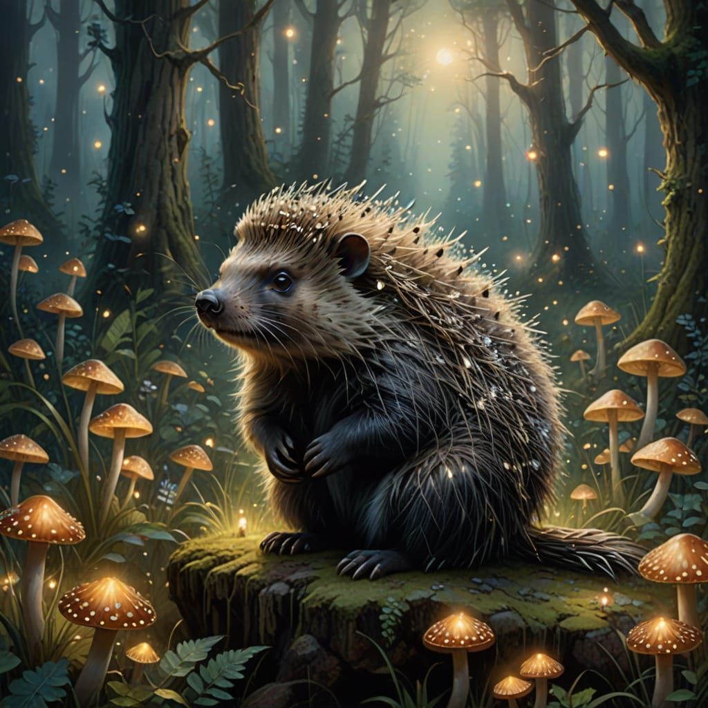 Whimsical Porcupine in a Mystical Forest