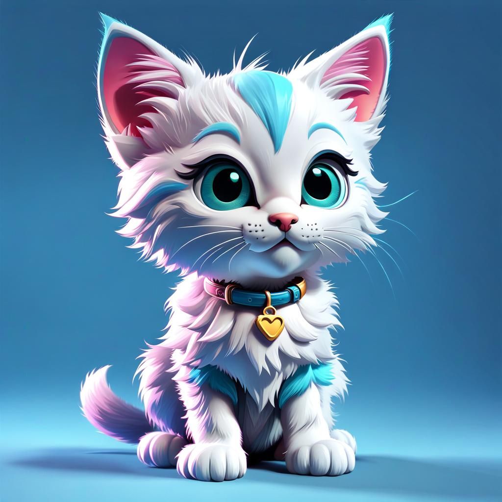 Cute Kitten Concept Art in 1980s Style