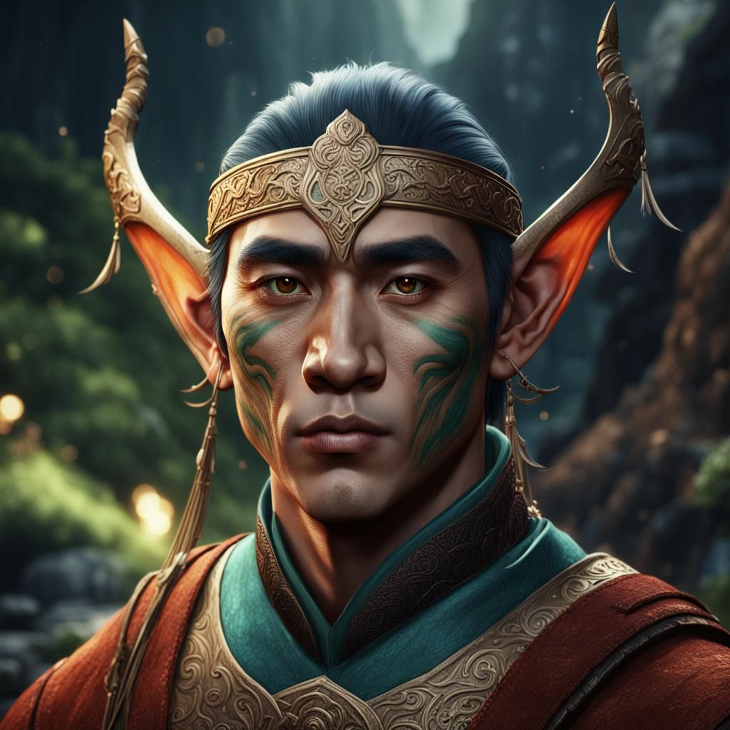 Detailed Portrait of an Asian Elf Man