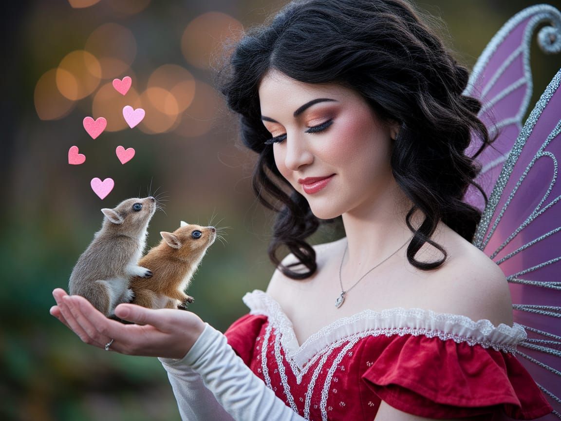 February Fairy Tossing Valentine Hearts in Enchanted Forest