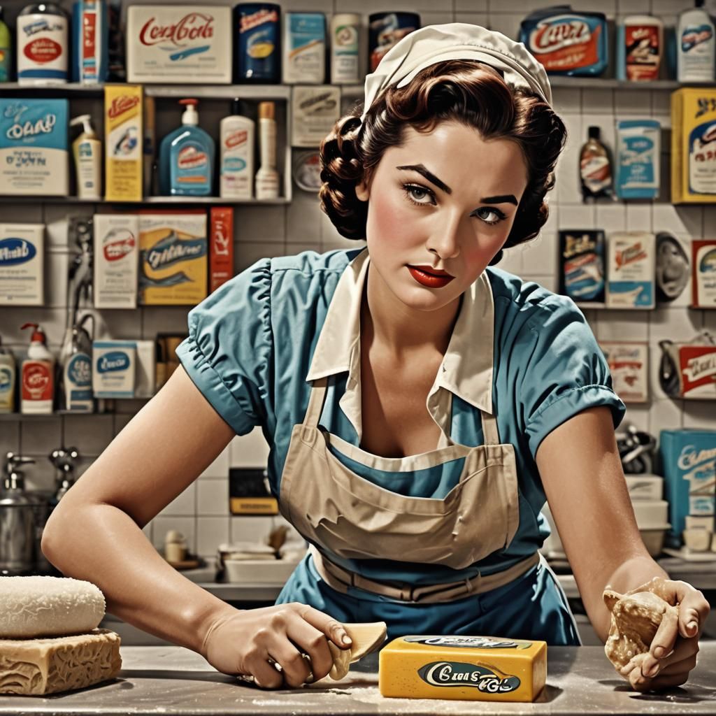 Pop Art Soap Ad Featuring Woman Cleaning