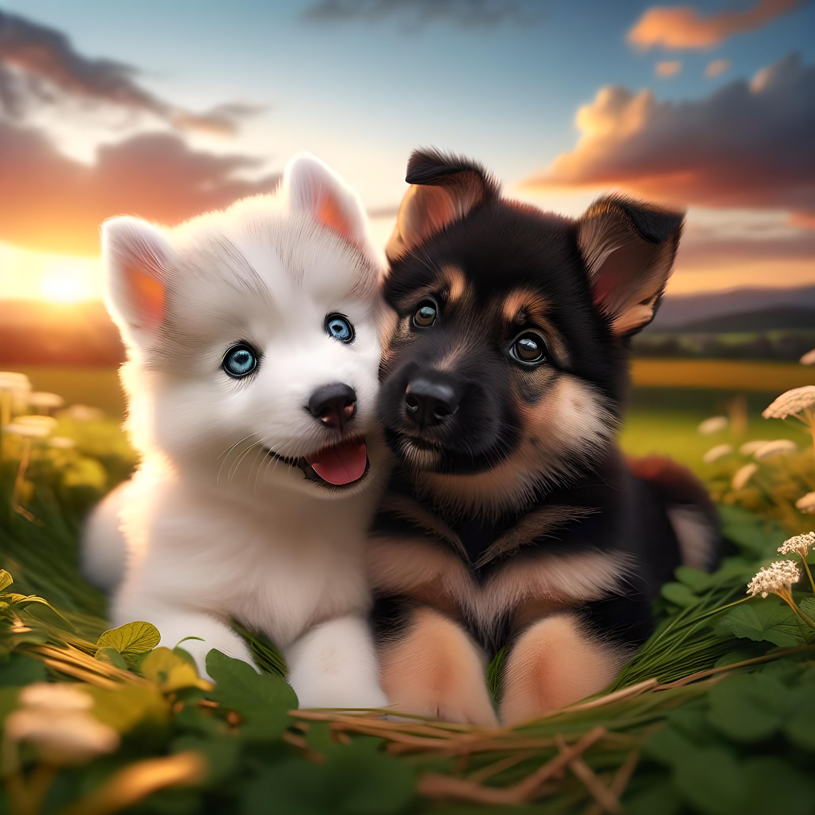 Puppy Love: Husky and Shepherd Affection