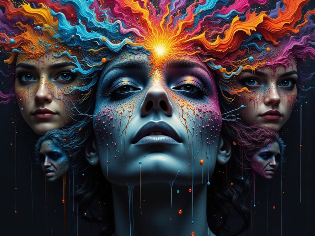 Mindscape of Emotions: A Serene Face Surrounded by Feeling F...