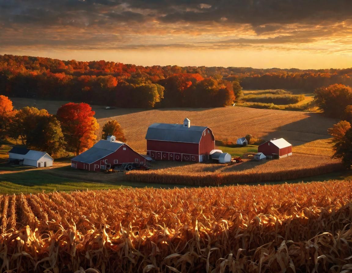 Ohio Farm Country Autumn Harvest at Magic Hour