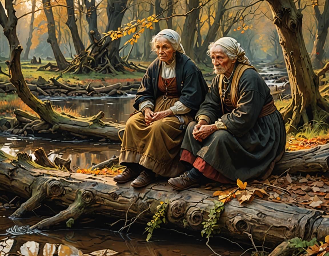16th Century Couple in Autumn, Rembrandt Style