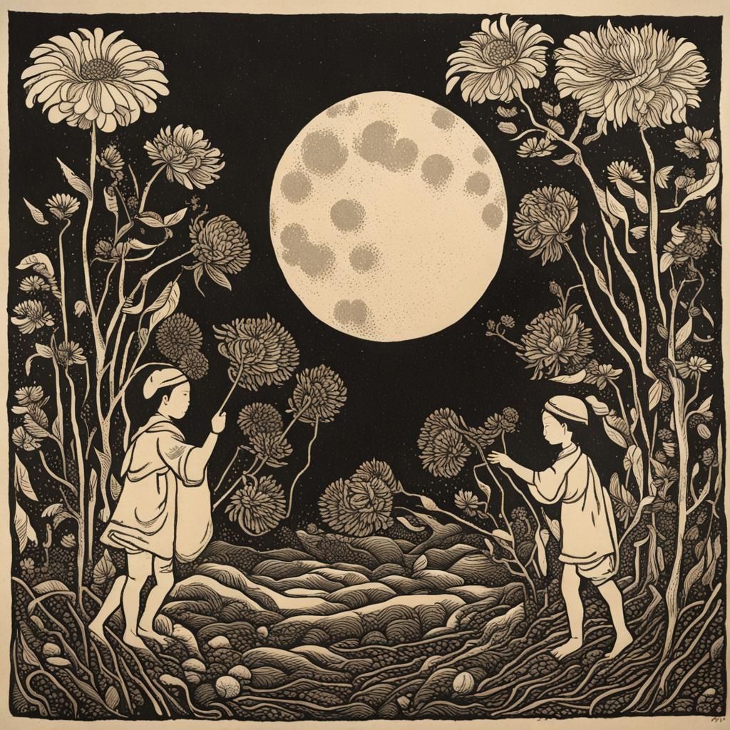 Children of the Flower Moon Woodcut Illustration
