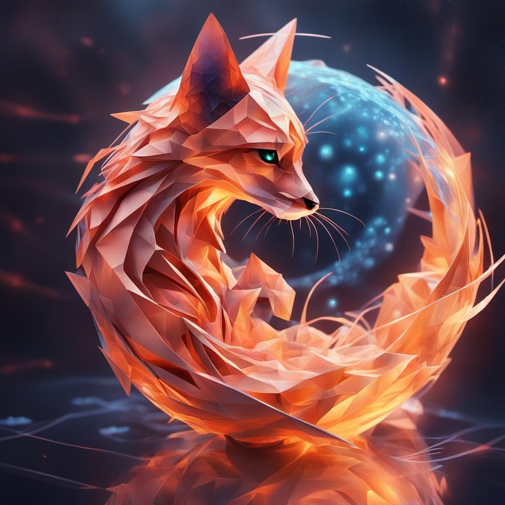 Cybernetic Girl in Futuristic Origami Papercraft Style