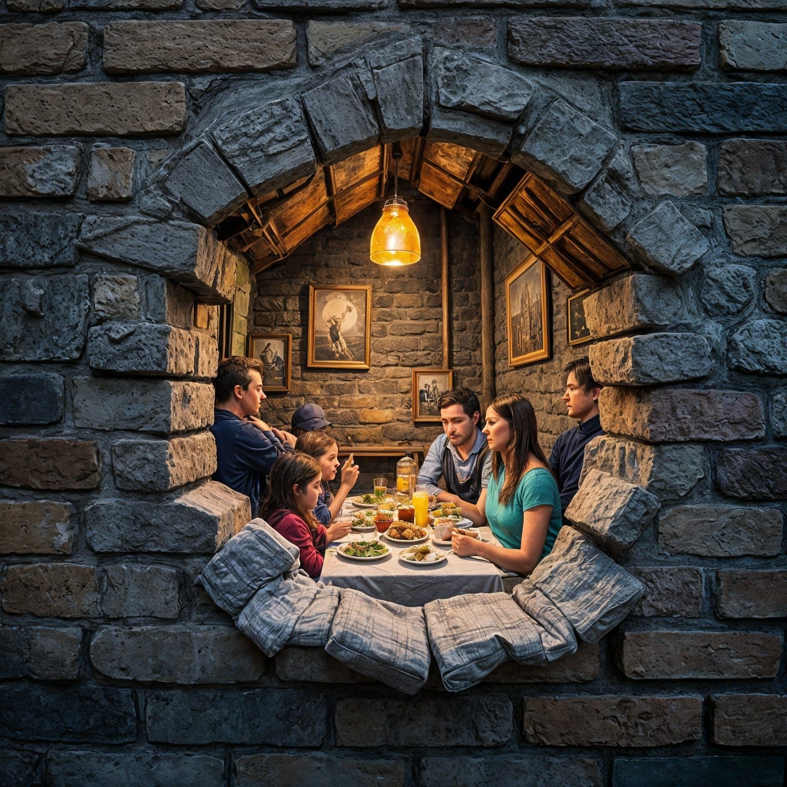 Mural Reveals Cozy Dining Scene Through Wall