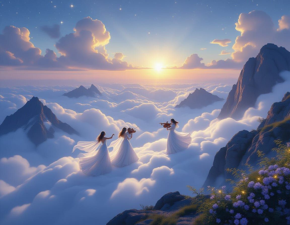 Ethereal Ballroom Dance on Mountain Summit Under Starlit Sky