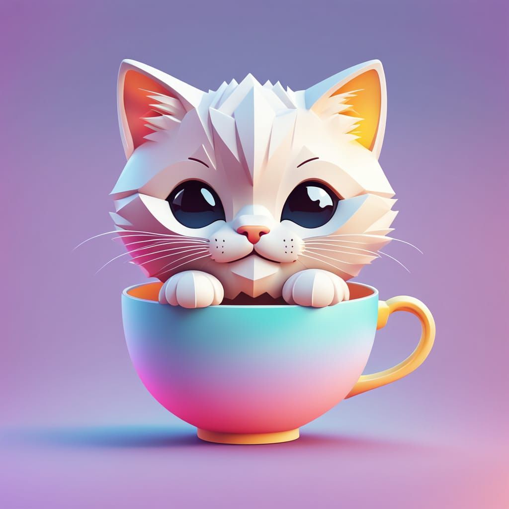 Retro Whimsical Pixel Art Teacup Cat
