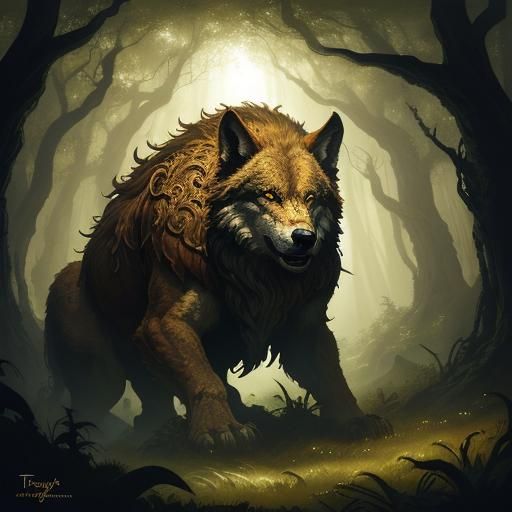 Druid Summons a Wolf in Fantasy Art Style