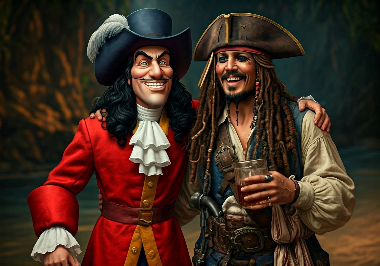 Captain Hook & Jack Sparrow Laughing on Island
