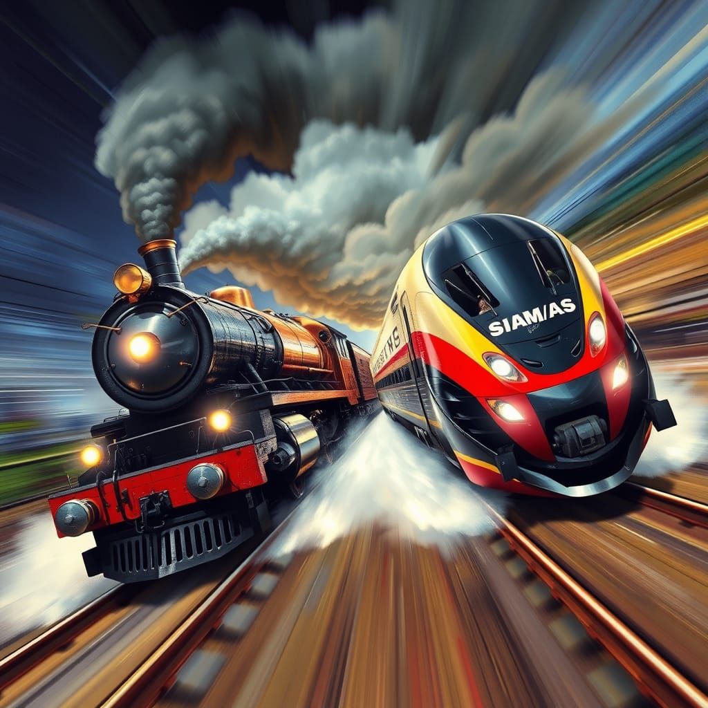 Retro-Futuristic Trains Engage in Thrilling Speed Competitio...