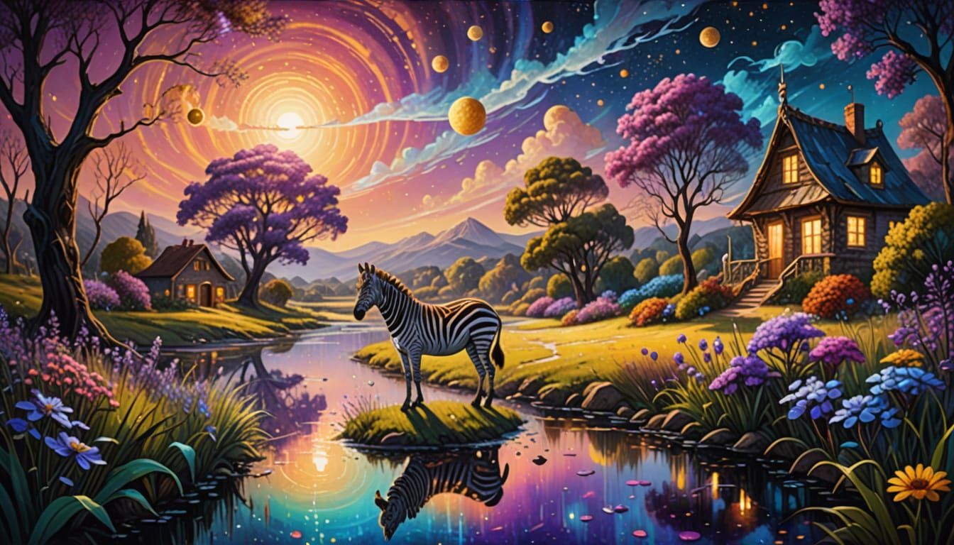 Dreamy Zebra in Vibrant, Surreal Landscape with Butterflies ...