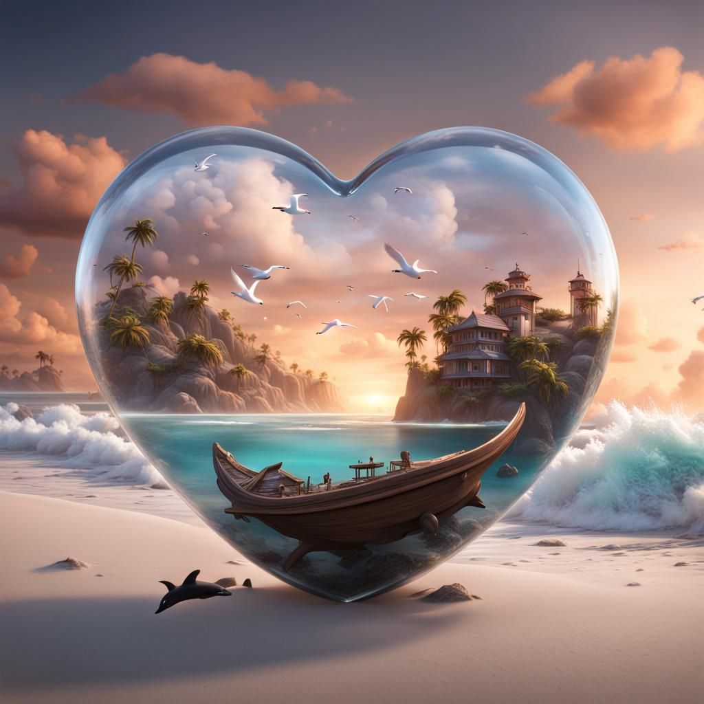 Glass Heart on Auburn Shores: A Digital Painting